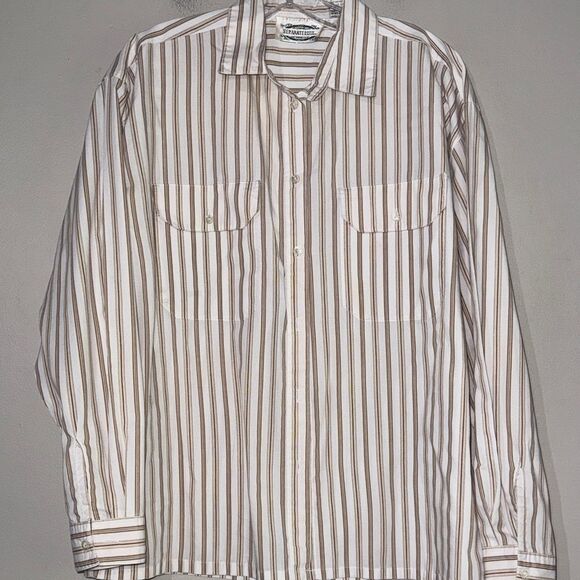 Vintage Separate Issue Brown and White Striped Casual Shirt - Picture 1 of 10